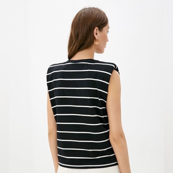 Mango Sleeveless Striped Top Shoulder Pads New - Picture 4 of 7